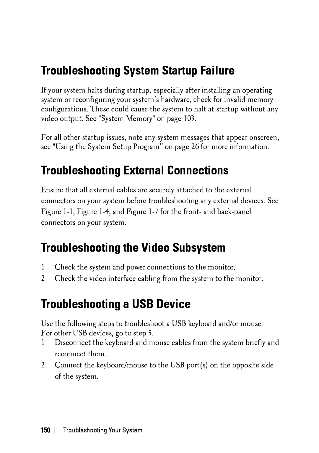 Dell C6145 Troubleshooting System Startup Failure, Troubleshooting External Connections, Troubleshooting a USB Device 