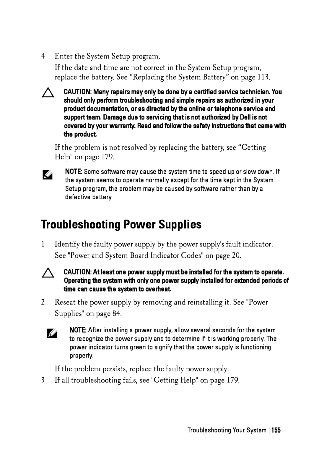 Dell C6145 manual Troubleshooting Power Supplies 