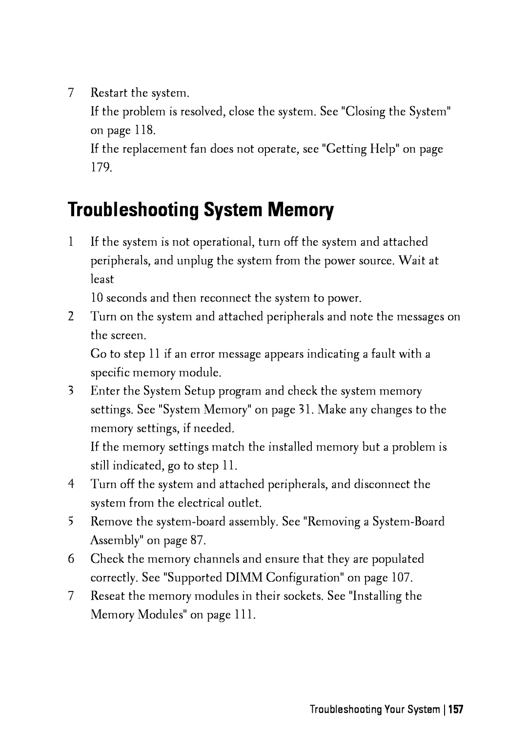 Dell C6145 manual Troubleshooting System Memory 