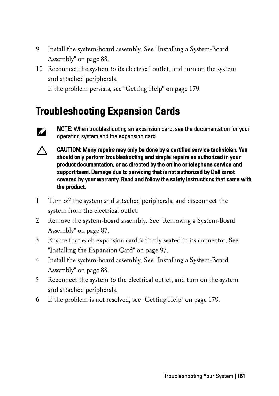 Dell C6145 manual Troubleshooting Expansion Cards 