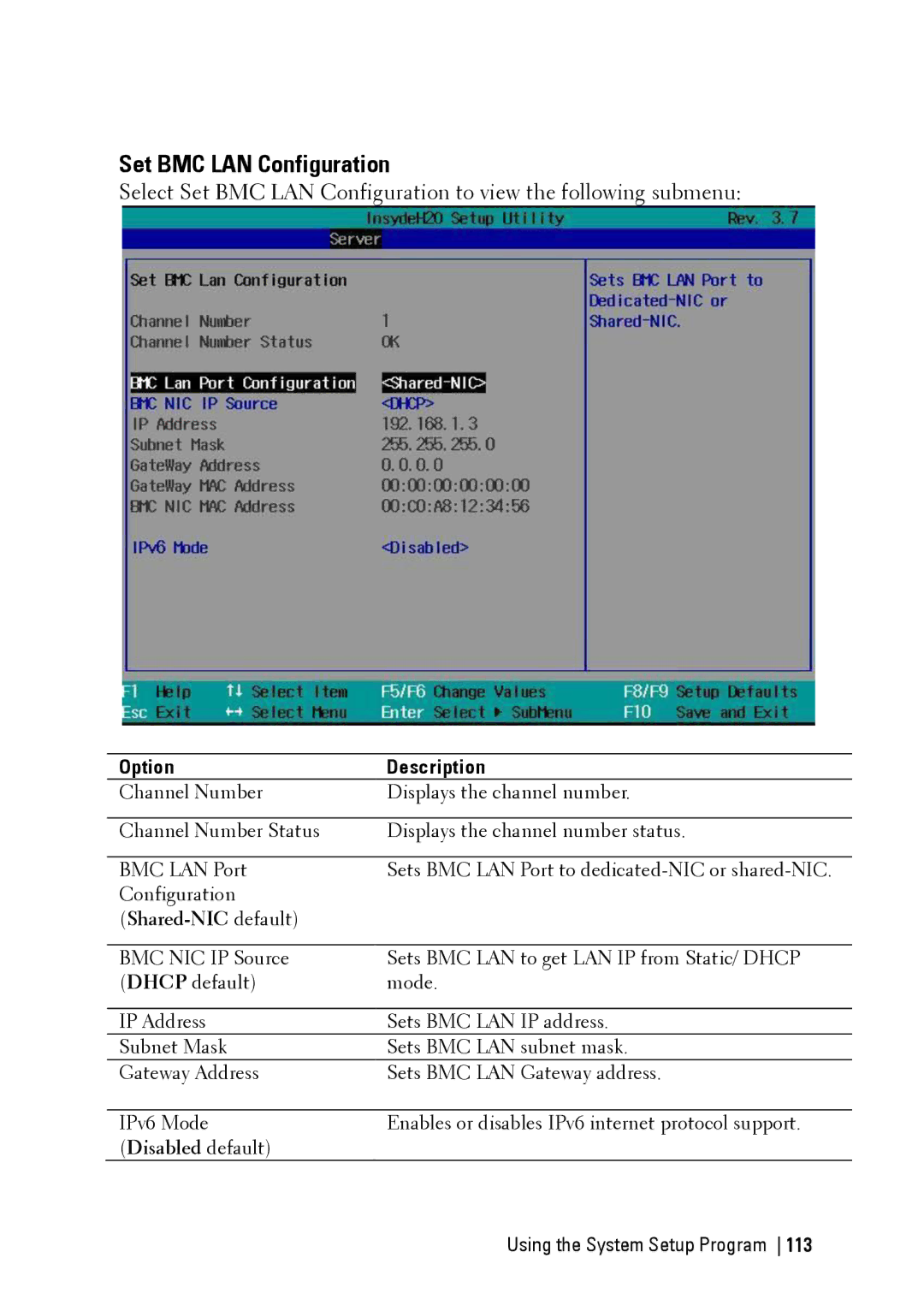 Dell C6220 II owner manual Set BMC LAN Configuration, Shared-NIC default 