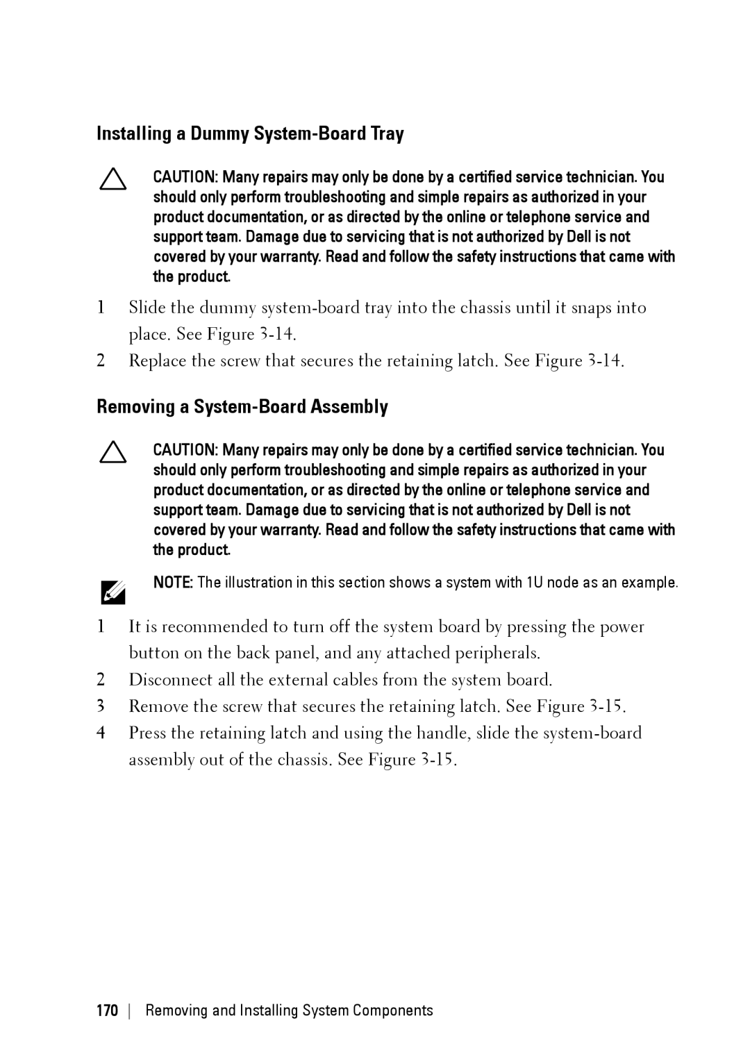 Dell C6220 II owner manual Installing a Dummy System-Board Tray, Removing a System-Board Assembly 