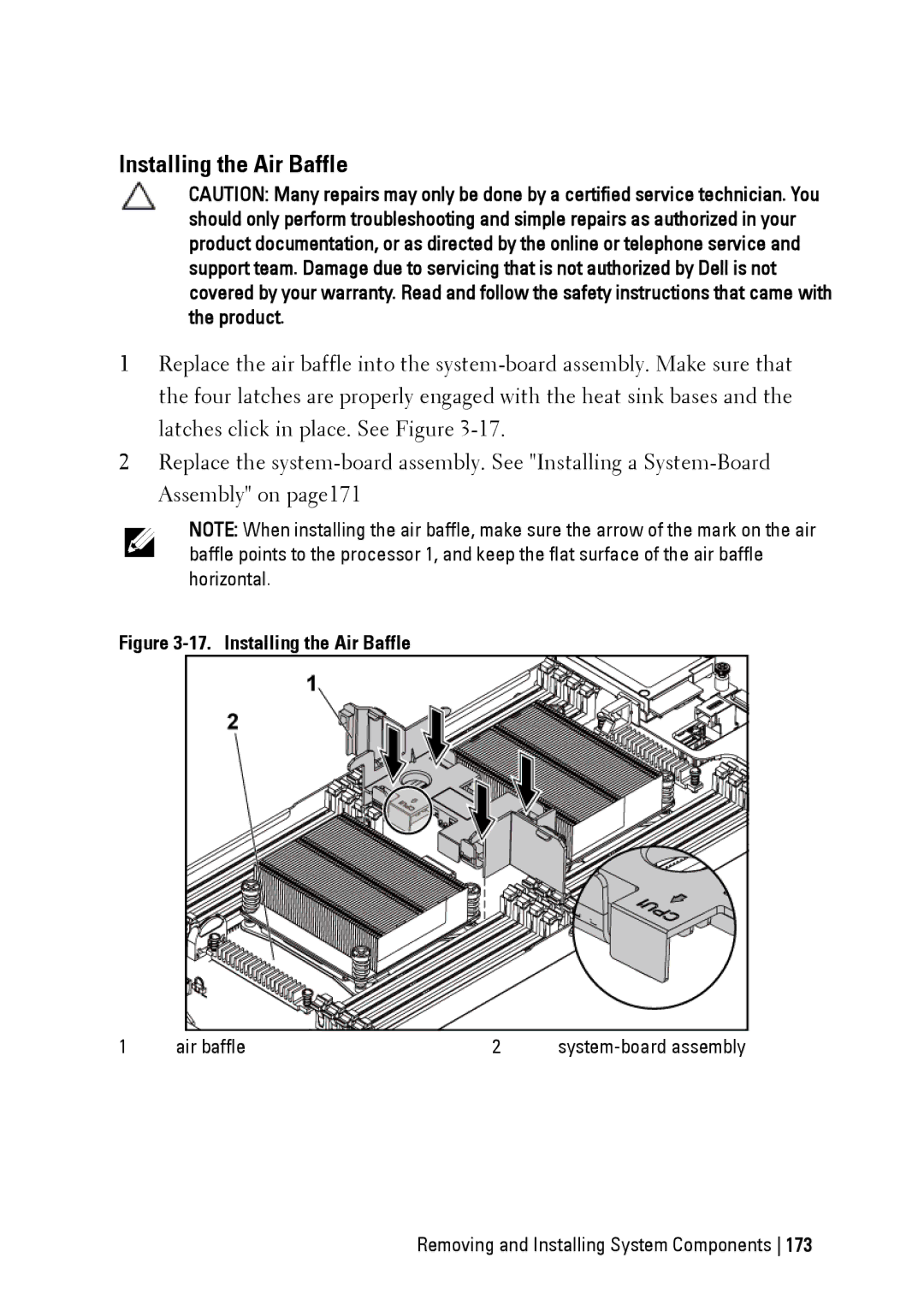 Dell C6220 II owner manual Installing the Air Baffle 