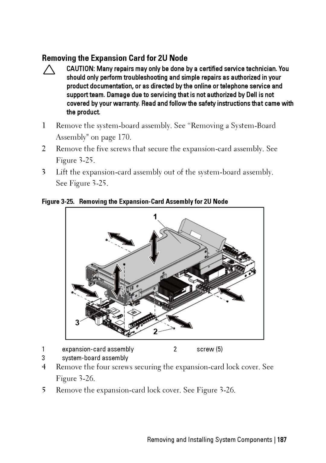 Dell C6220 II owner manual Removing the Expansion Card for 2U Node, System-board assembly 