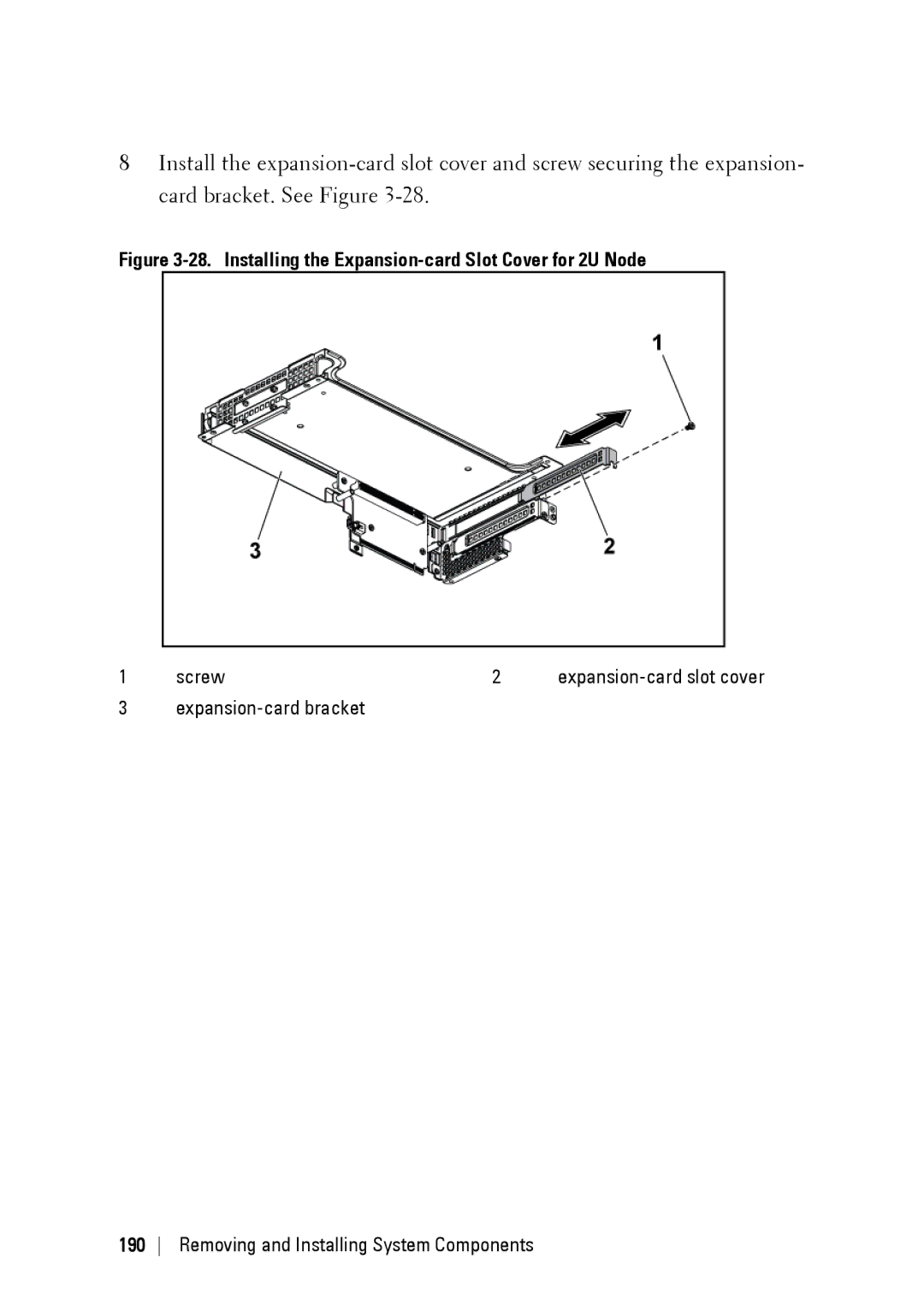 Dell C6220 II owner manual Installing the Expansion-card Slot Cover for 2U Node 