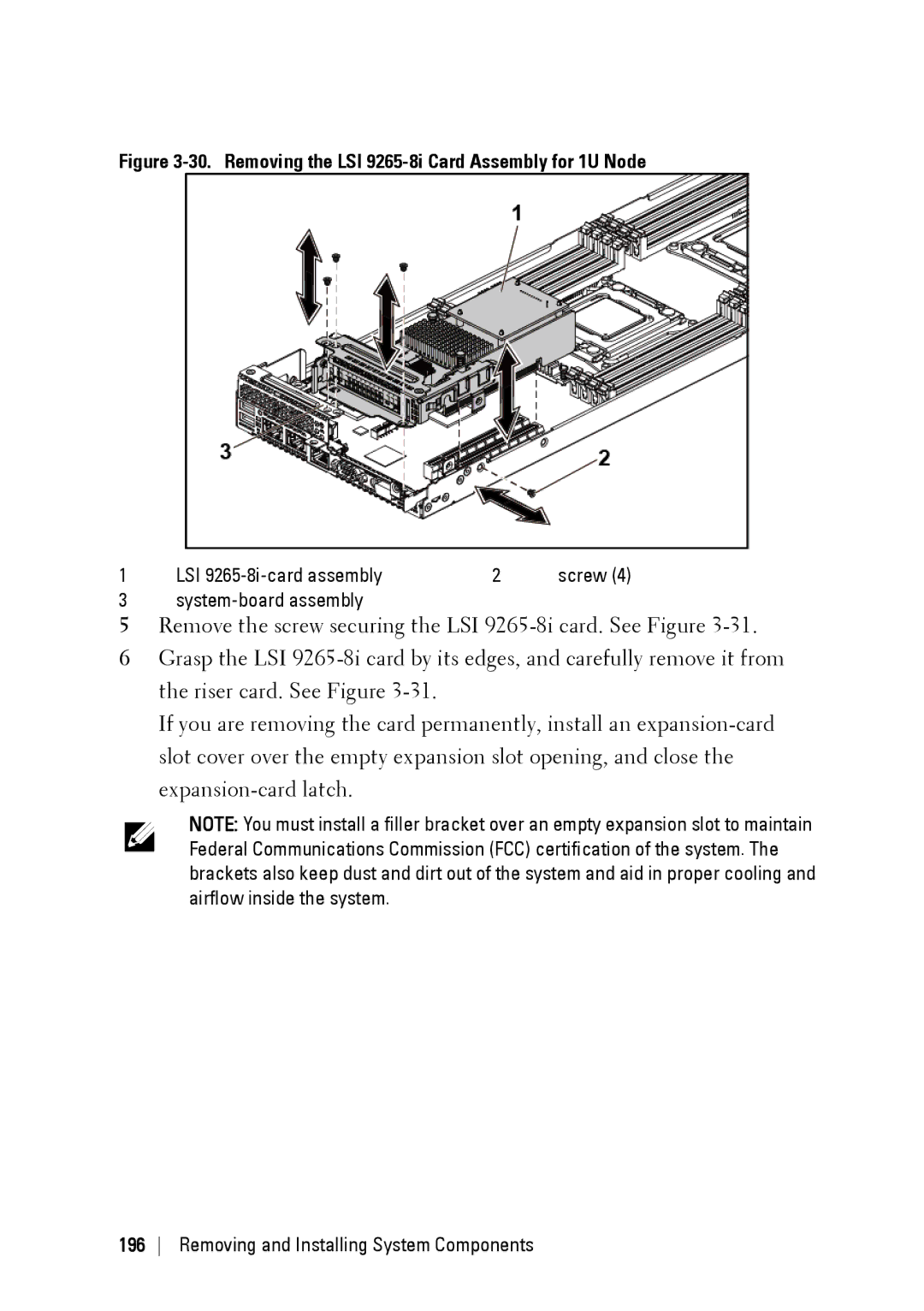 Dell C6220 II owner manual Removing the LSI 9265-8i Card Assembly for 1U Node, LSI 9265-8i-card assembly 