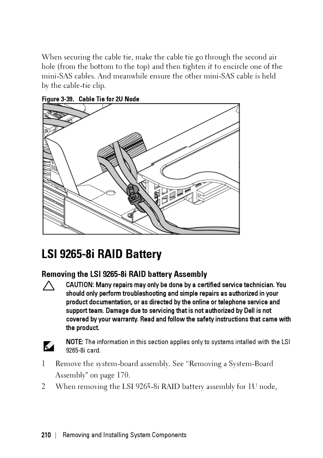 Dell C6220 II owner manual LSI 9265-8i RAID Battery, Removing the LSI 9265-8i RAID battery Assembly 