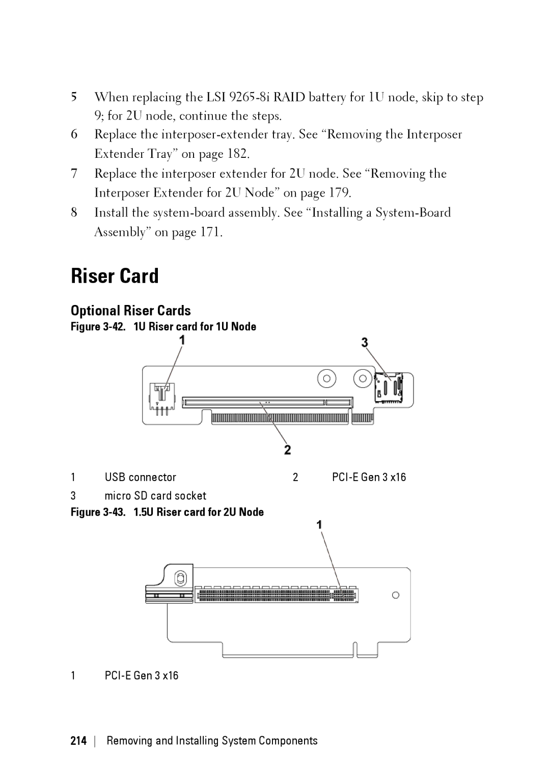 Dell C6220 II owner manual Optional Riser Cards, USB connector, Micro SD card socket 