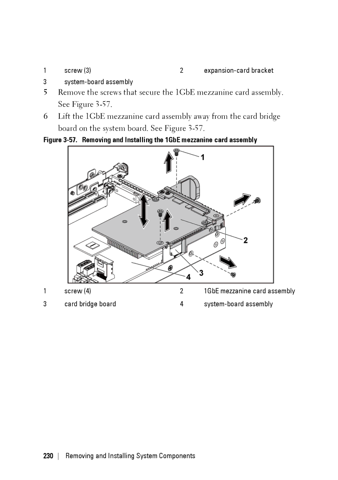 Dell C6220 II owner manual Removing and Installing the 1GbE mezzanine card assembly 