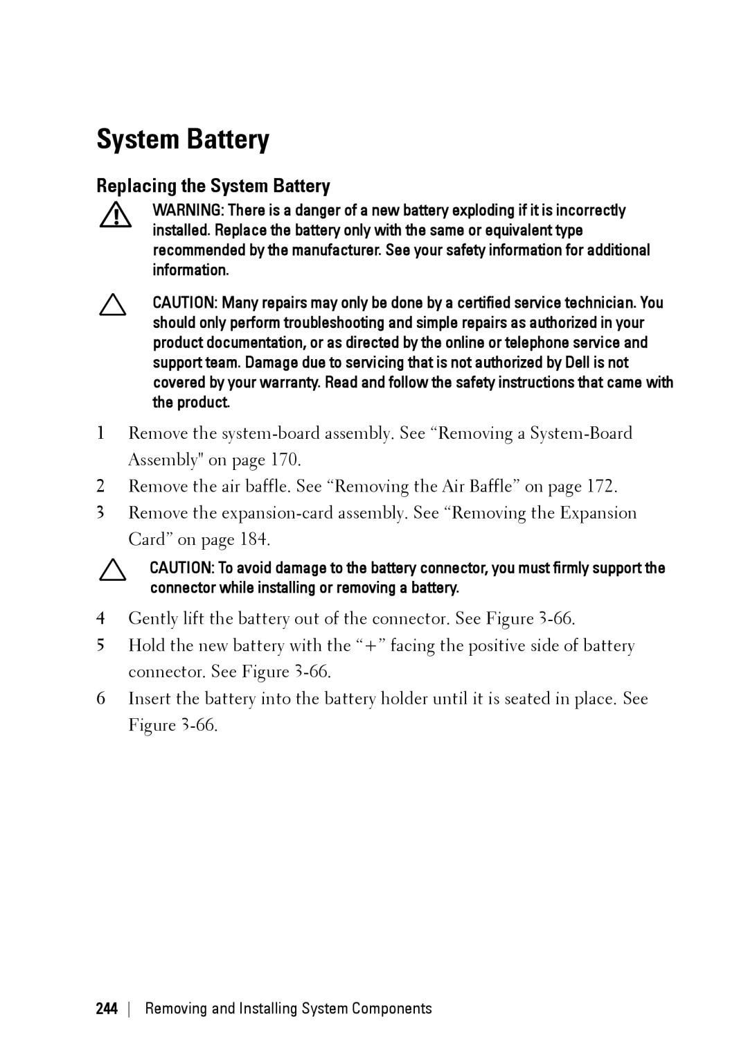 Dell C6220 II owner manual Replacing the System Battery 