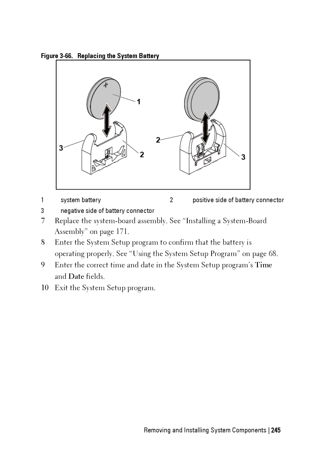 Dell C6220 II owner manual System battery, Negative side of battery connector 