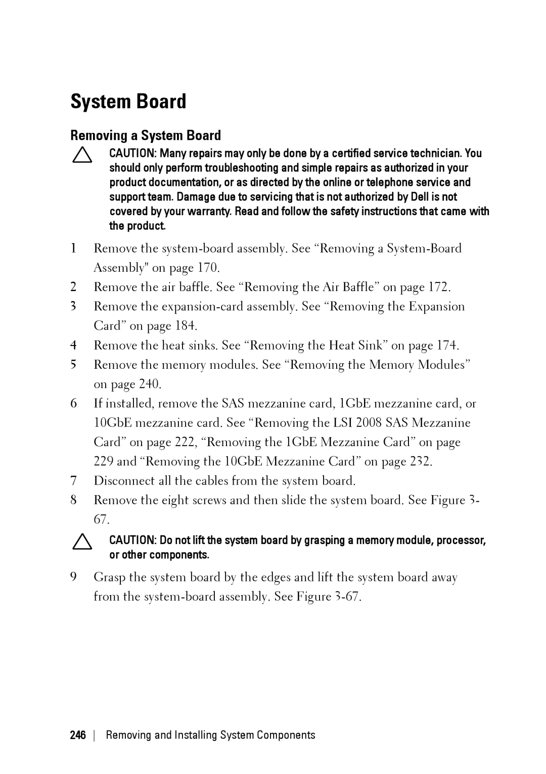 Dell C6220 II owner manual Removing a System Board 