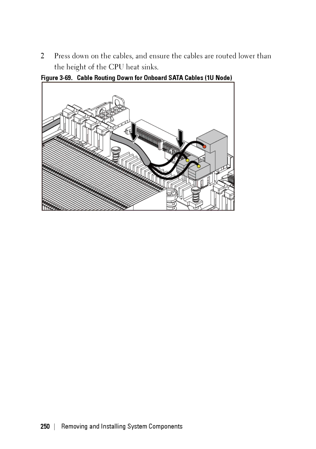 Dell C6220 II owner manual Cable Routing Down for Onboard Sata Cables 1U Node 