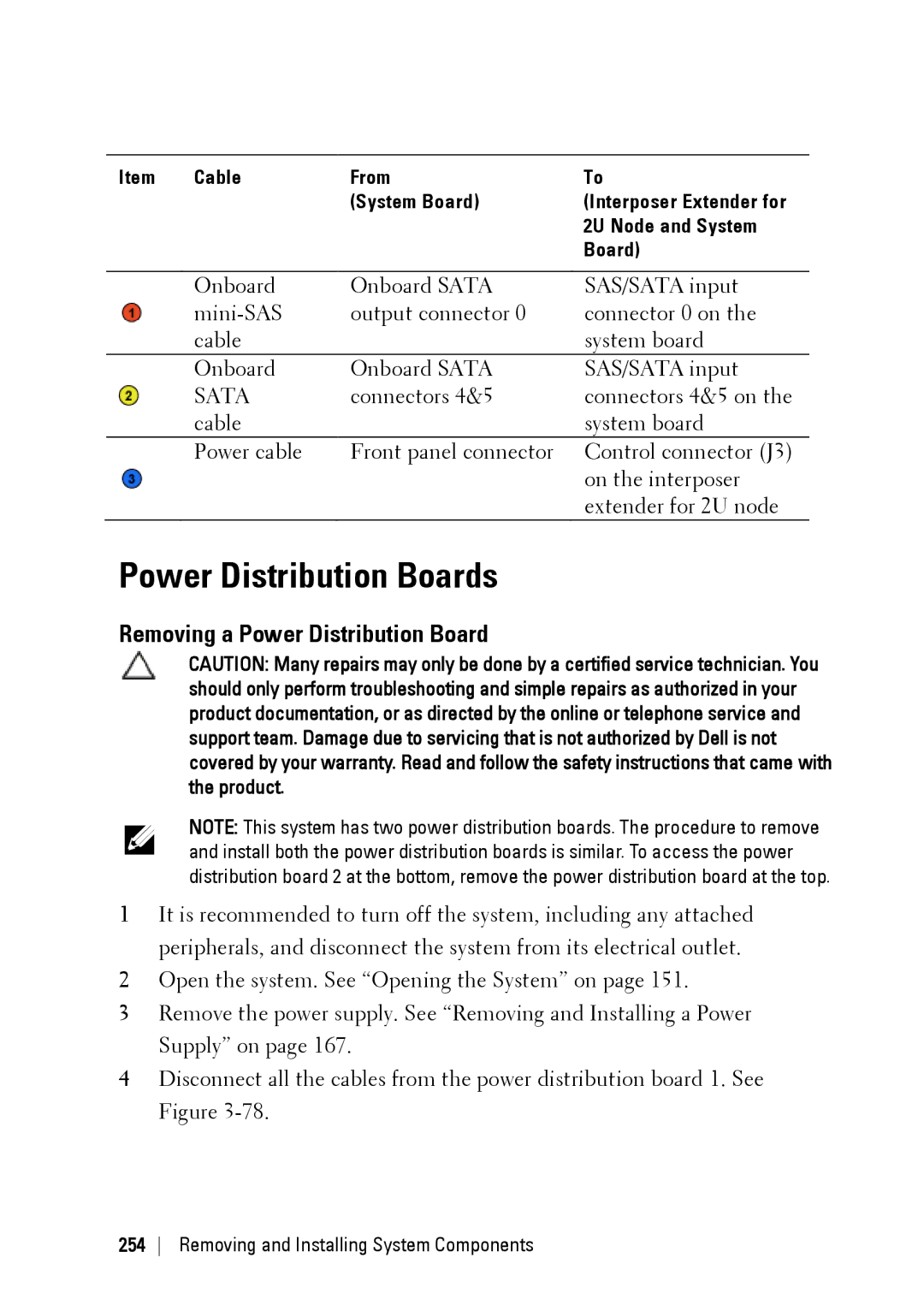 Dell C6220 II owner manual Power Distribution Boards, Removing a Power Distribution Board 