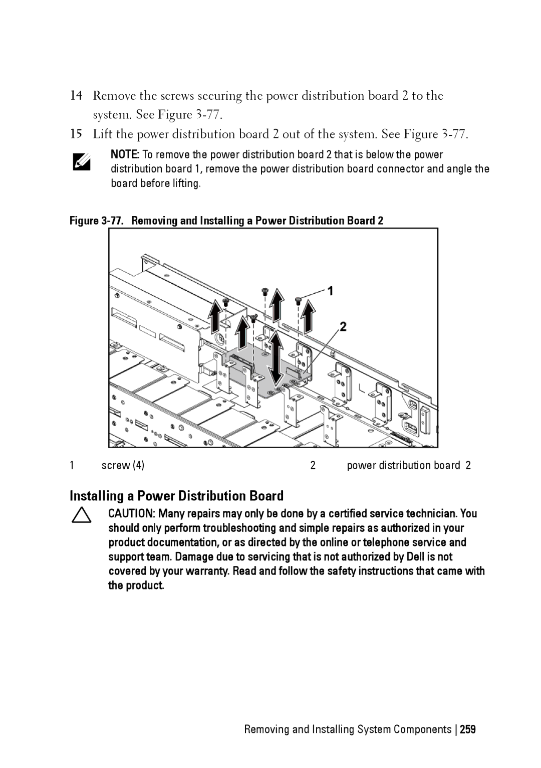 Dell C6220 II owner manual Removing and Installing a Power Distribution Board 