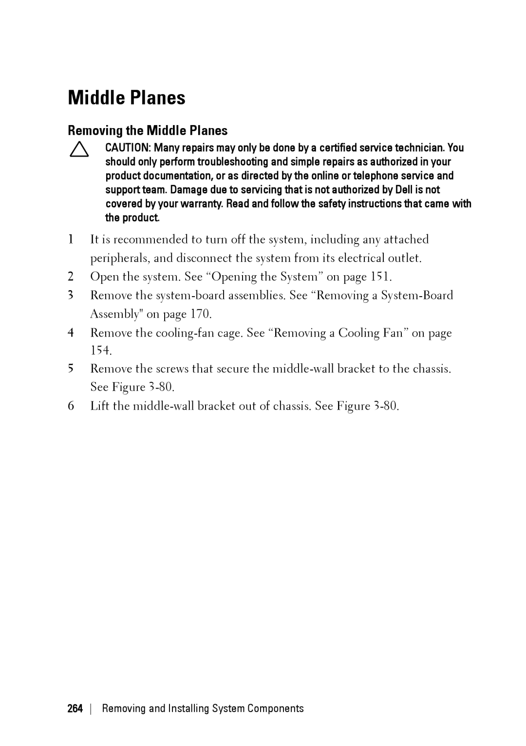 Dell C6220 II owner manual Removing the Middle Planes 