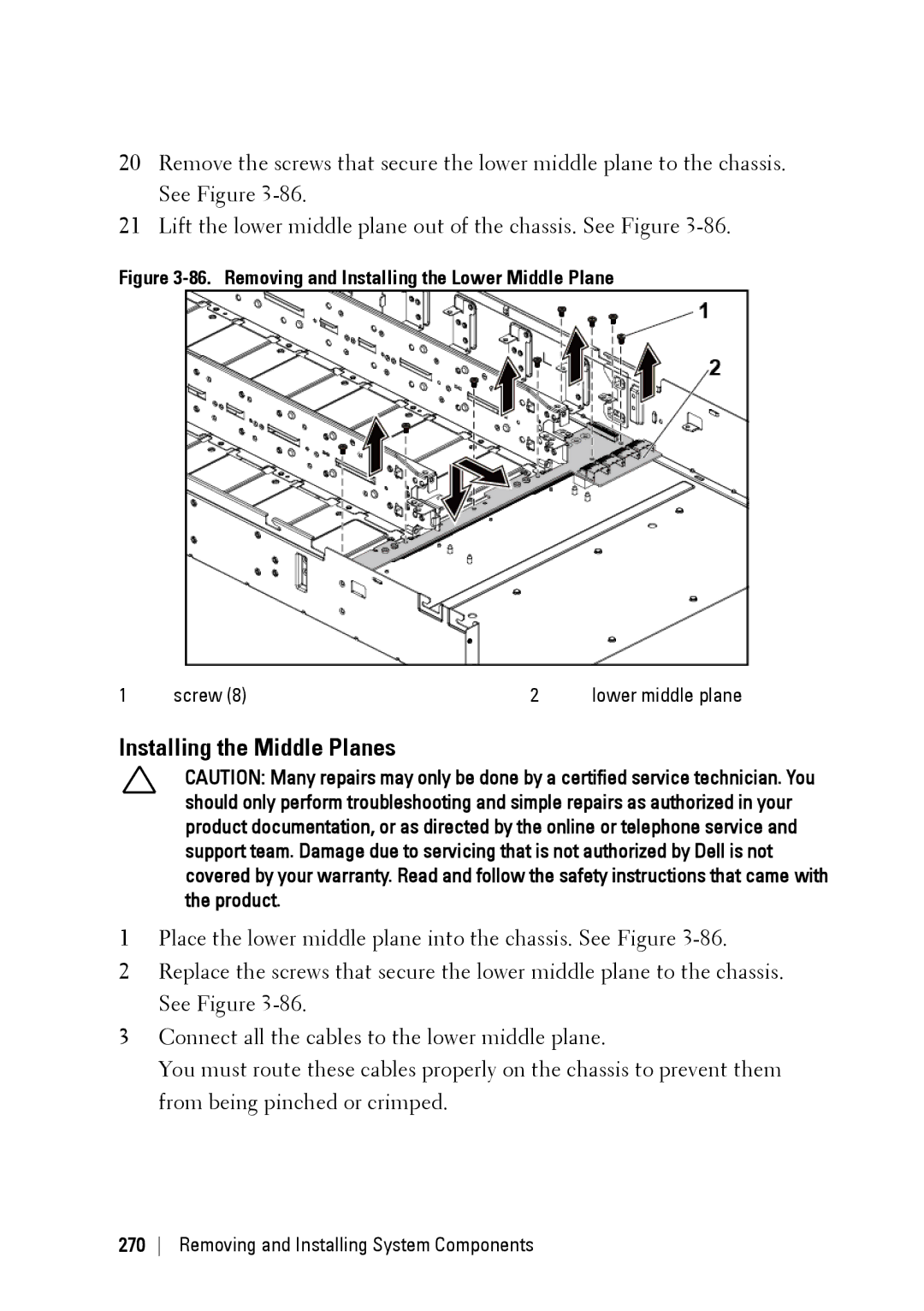 Dell C6220 II owner manual Installing the Middle Planes, Removing and Installing the Lower Middle Plane 