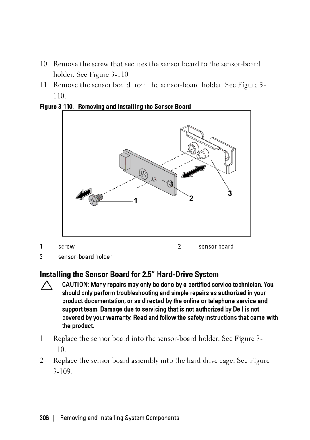 Dell C6220 II owner manual Installing the Sensor Board for 2.5 Hard-Drive System, Sensor-board holder 