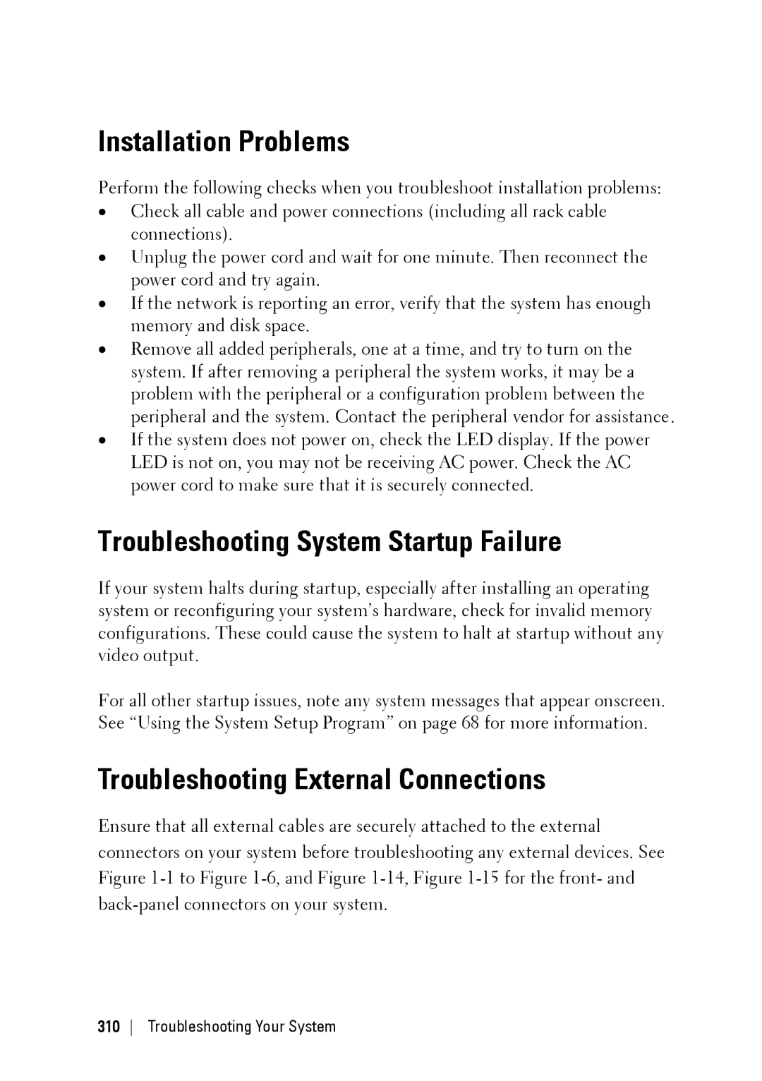 Dell C6220 II Installation Problems, Troubleshooting System Startup Failure, Troubleshooting External Connections 