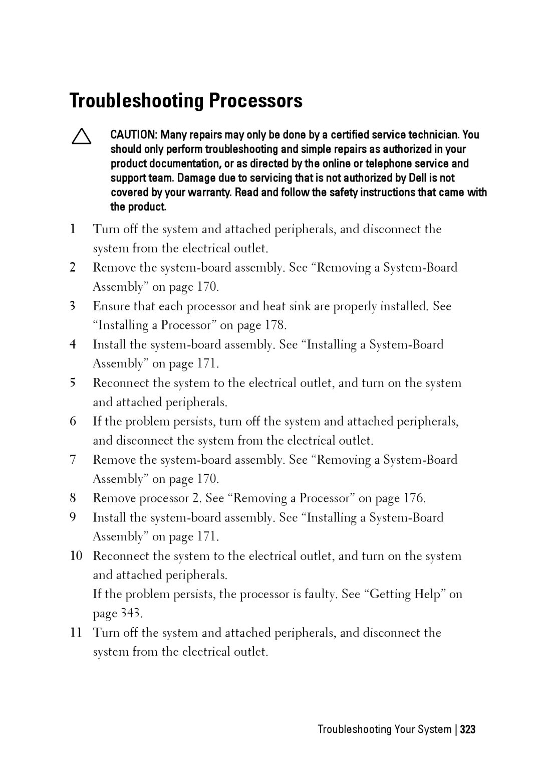 Dell C6220 II owner manual Troubleshooting Processors 