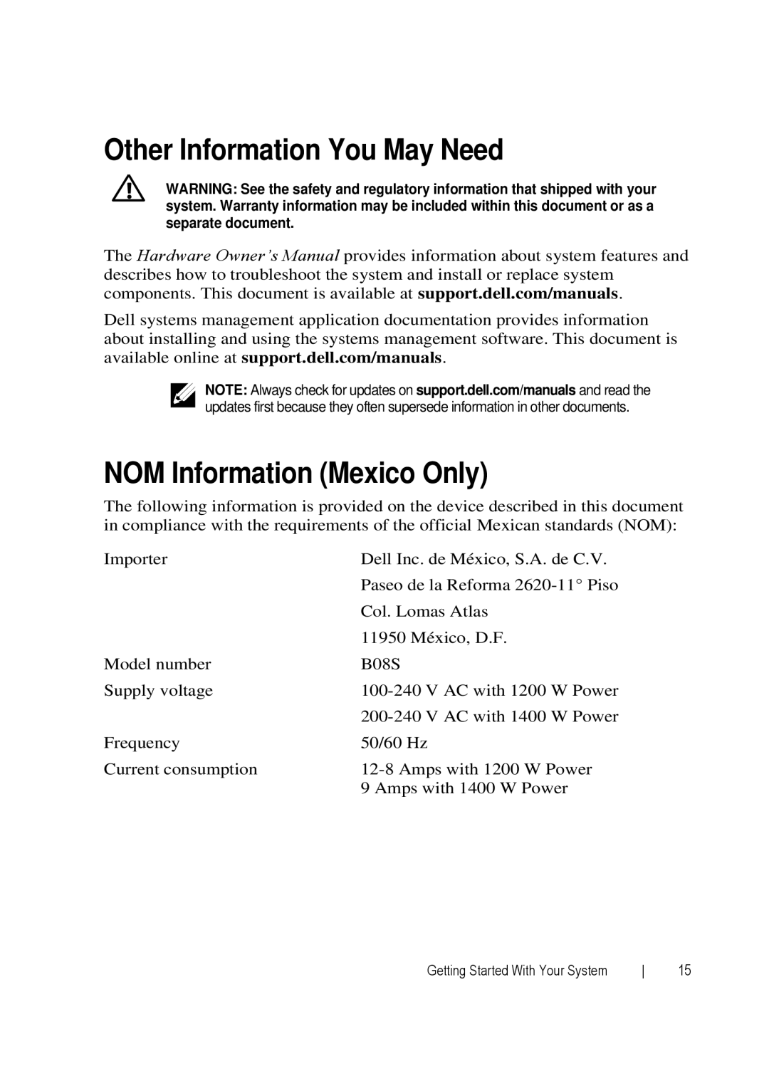 Dell C6220 manual Other Information You May Need NOM Information Mexico Only 