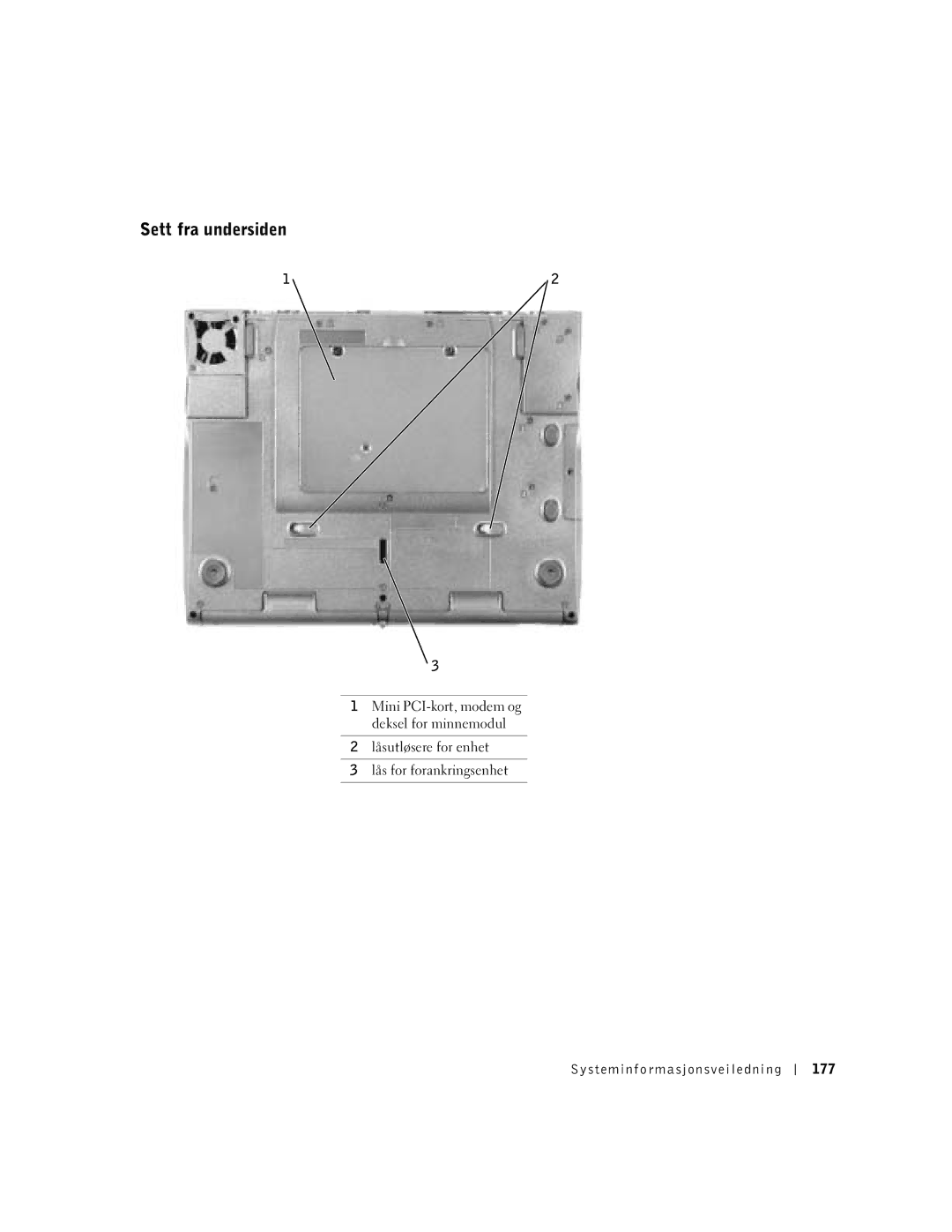 Dell C540, C640 manual Sett fra undersiden 