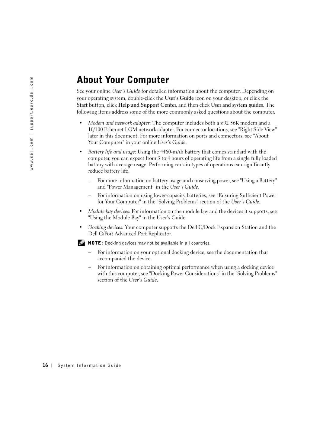 Dell C640, C540 manual About Your Computer 