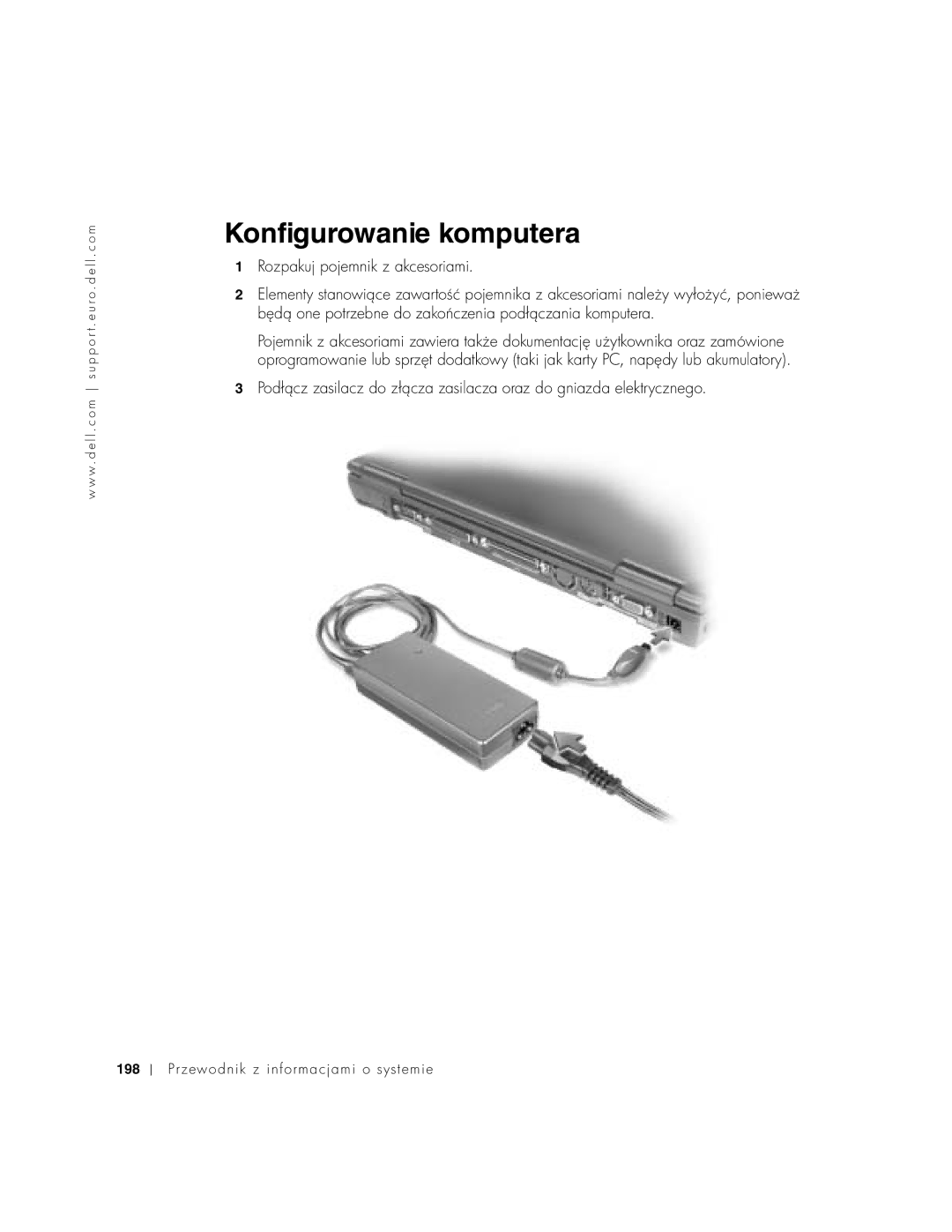 Dell C640, C540 manual Konfigurowanie komputera, Rozpakuj pojemnik z akcesoriami 