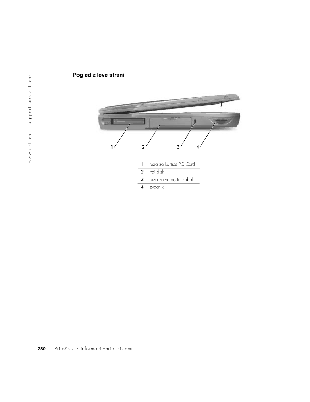 Dell C640, C540 manual Pogled z leve strani 