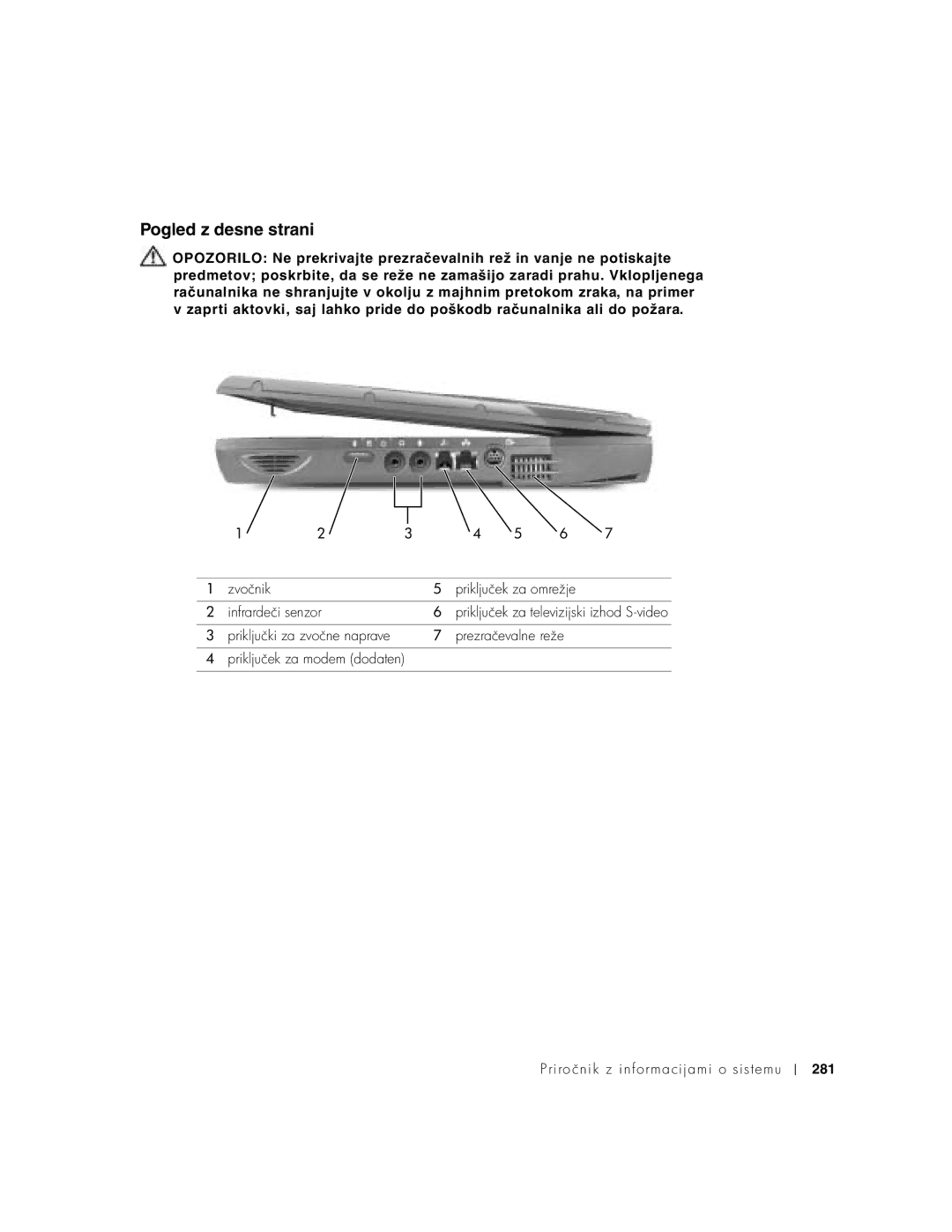 Dell C540, C640 manual Pogled z desne strani 