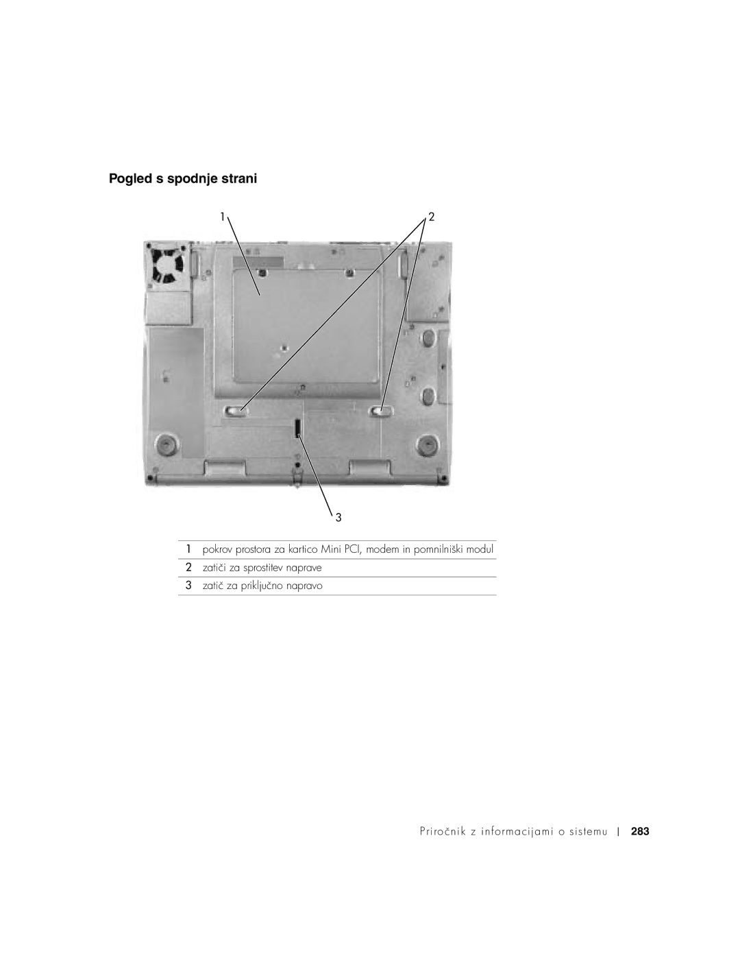 Dell C540, C640 manual Pogled s spodnje strani 