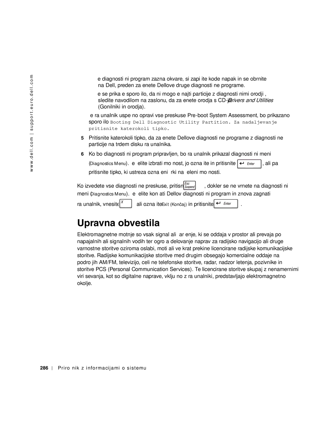 Dell C640, C540 manual Upravna obvestila, Računalnik, vnesite ali označite Exit Končaj in pritisnite 