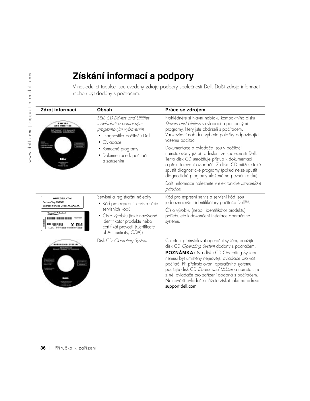 Dell C640, C540 manual Získání informací a podpory, Zdroj informací Obsah Práce se zdrojem 