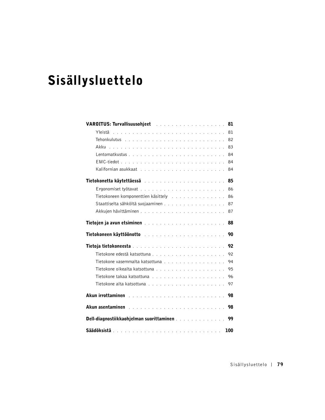 Dell C540, C640 manual Sisällysluettelo 