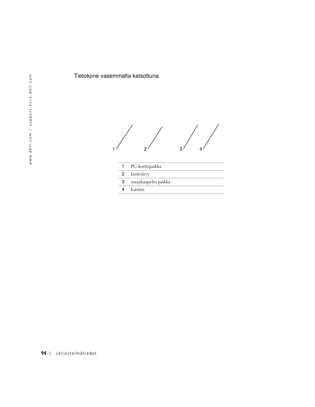 Dell C640, C540 manual Tietokone vasemmalta katsottuna 