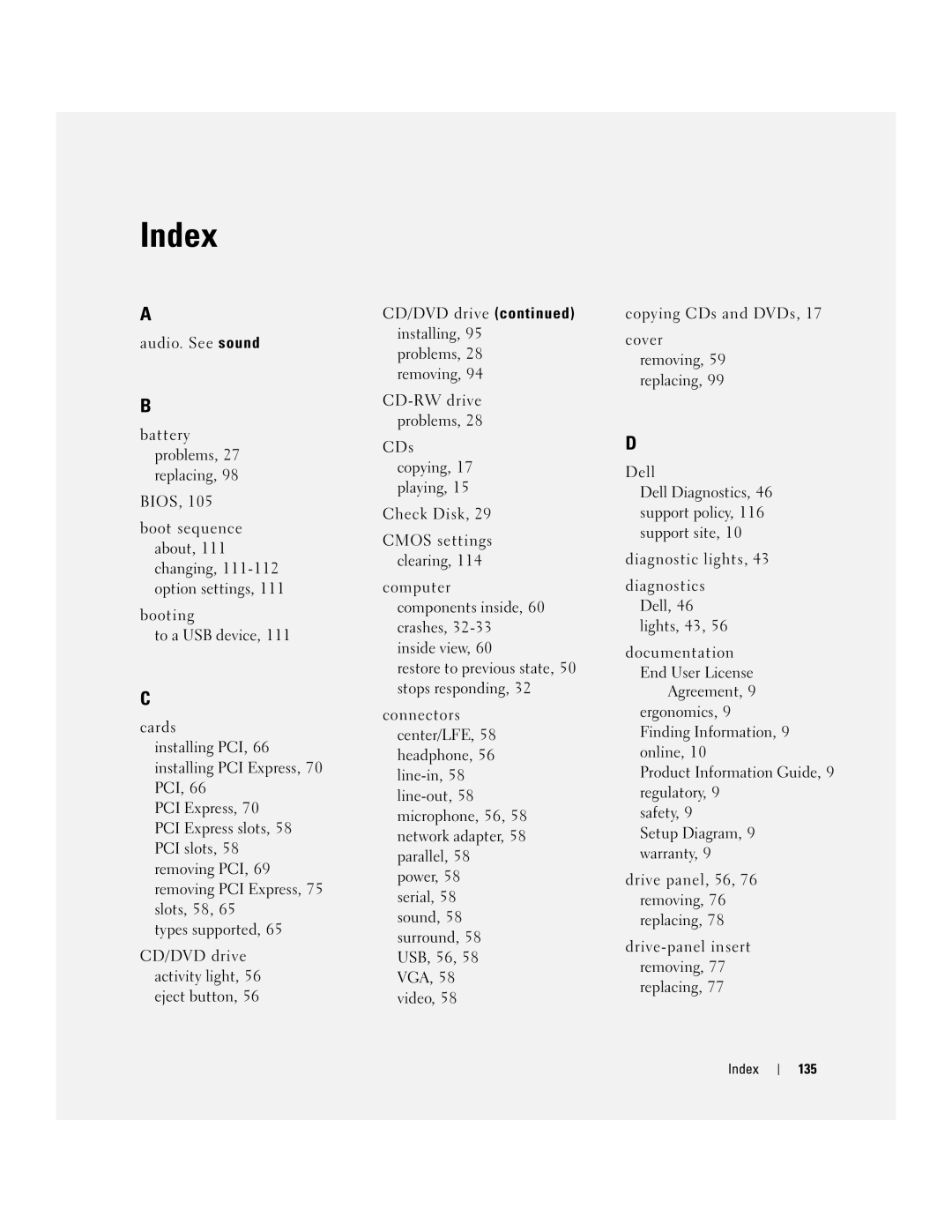 Dell C7565 manual Index 135 