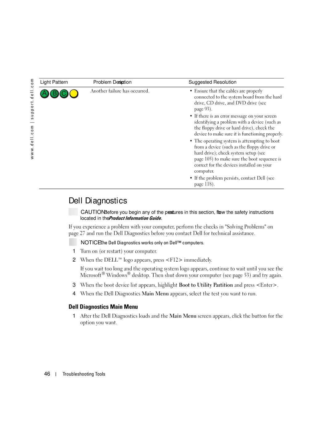 Dell C7565 manual Dell Diagnostics Main Menu, Ensure that the cables are properly, Drive, CD drive, and DVD drive see 