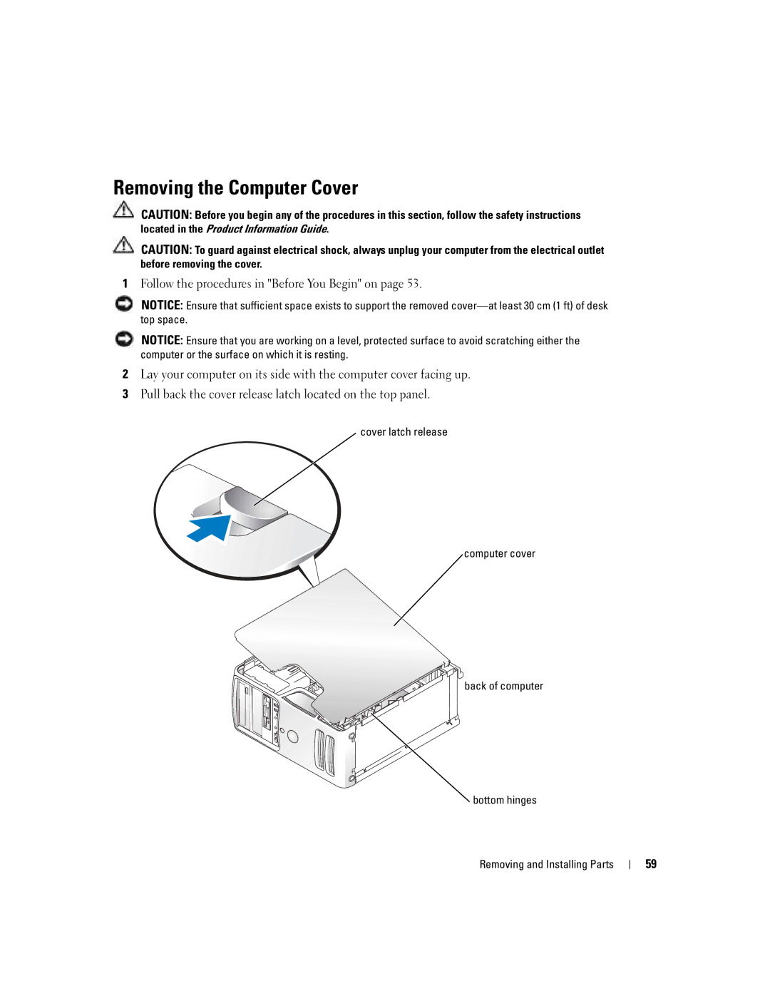 Dell C7565 manual Removing the Computer Cover 