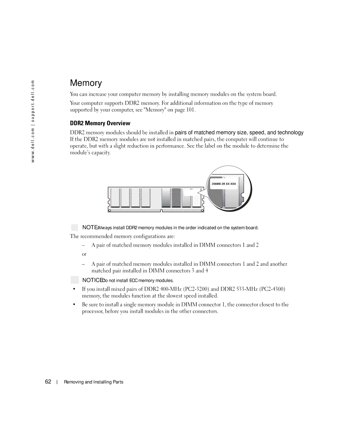 Dell C7565 manual DDR2 Memory Overview 