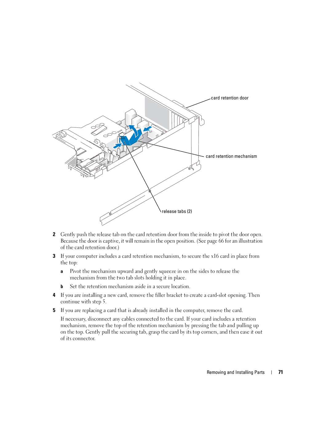 Dell C7565 manual Card retention door Card retention mechanism Release tabs 