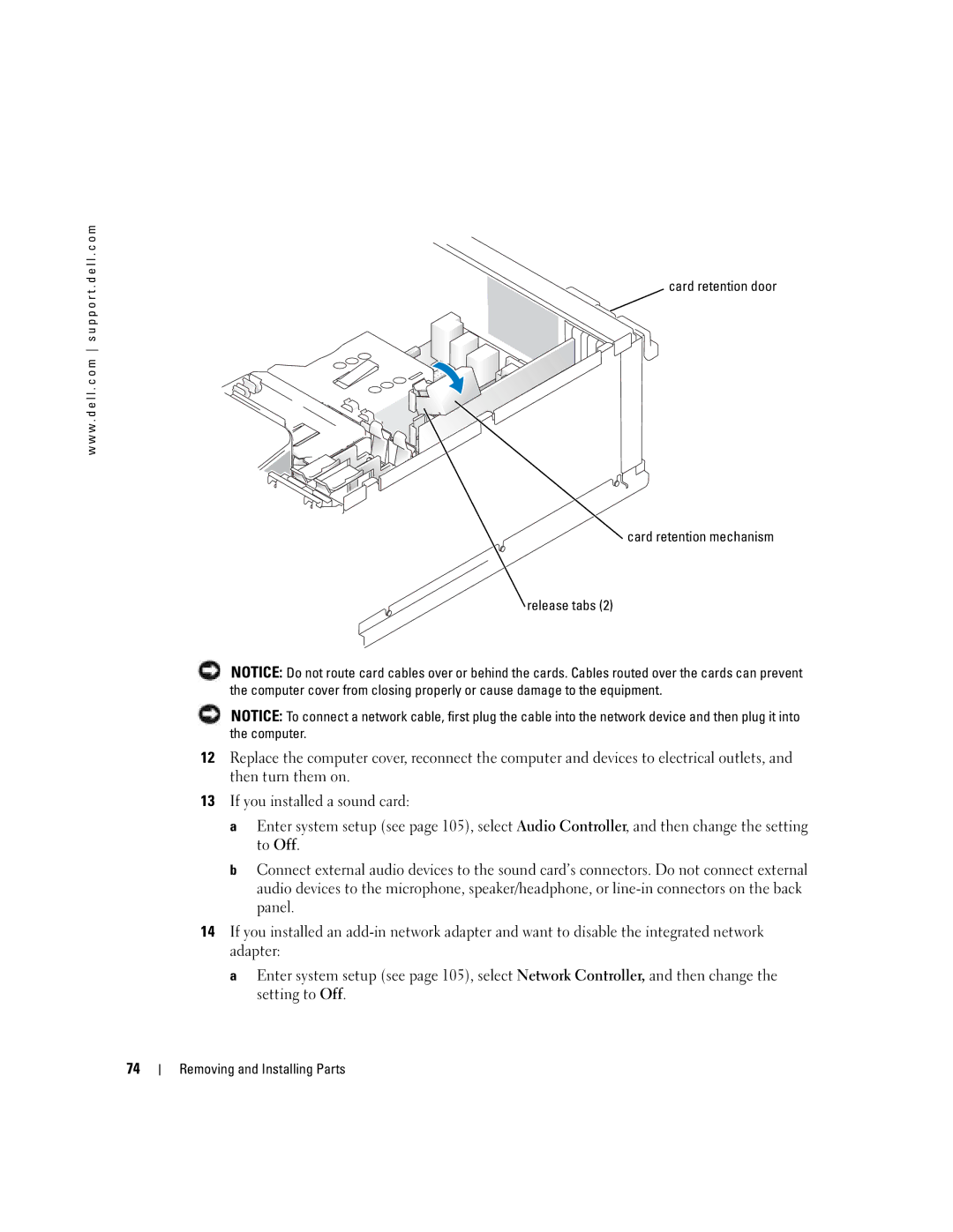 Dell C7565 manual Card retention door Card retention mechanism Release tabs 