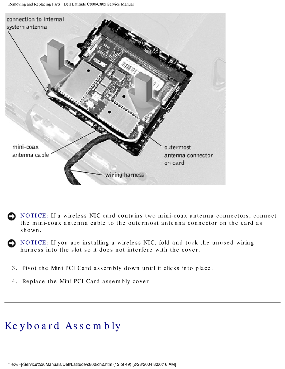 Dell C800 manual Keyboard Assembly 