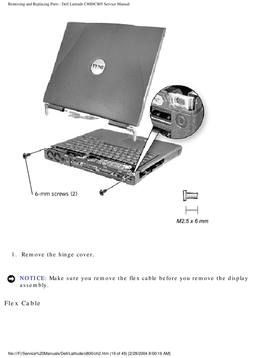 Dell C800 manual Flex Cable 