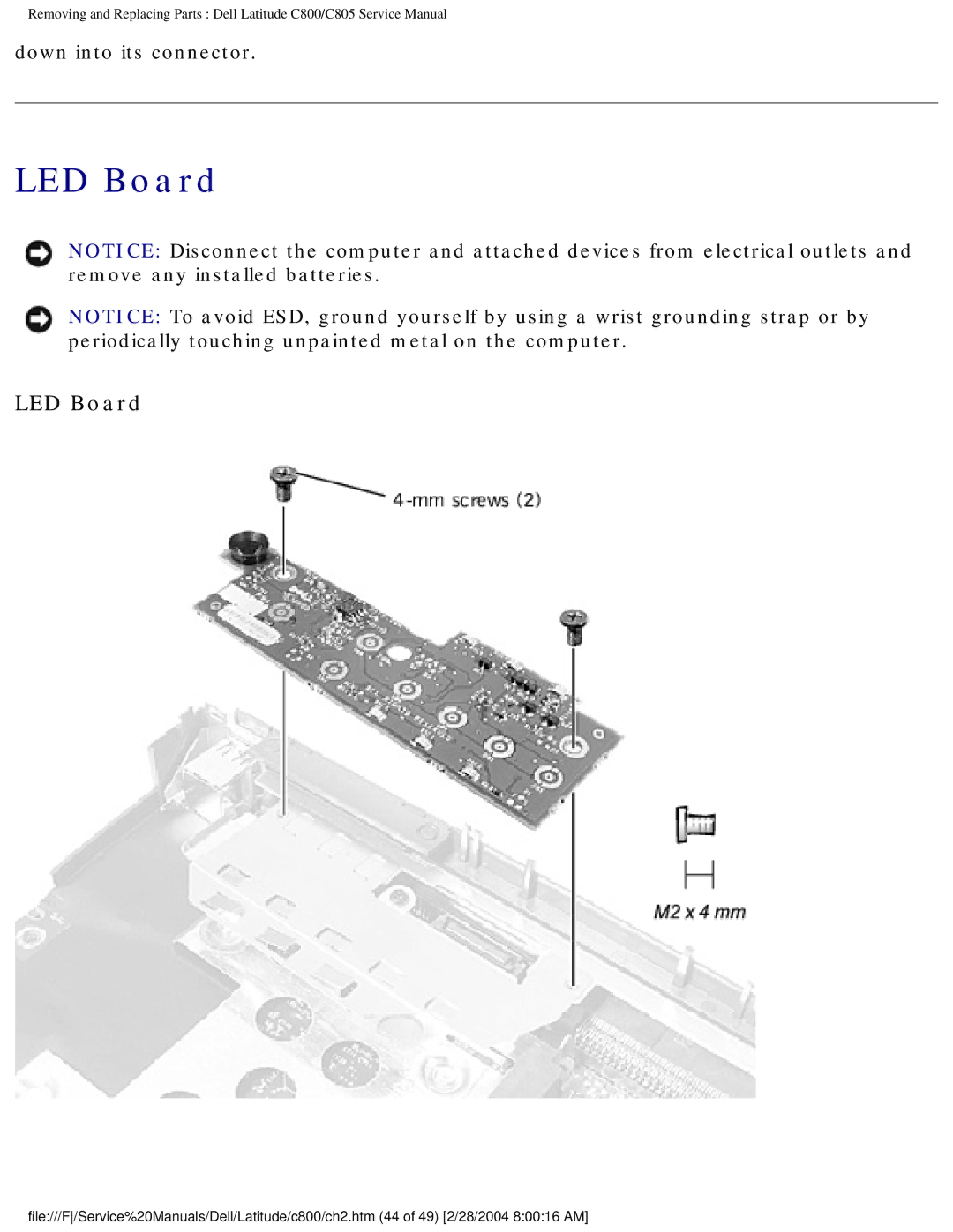 Dell C800 manual LED Board 