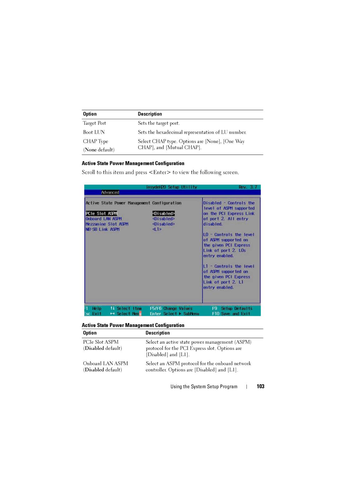 Dell C8000 owner manual Active State Power Management Configuration, 103 