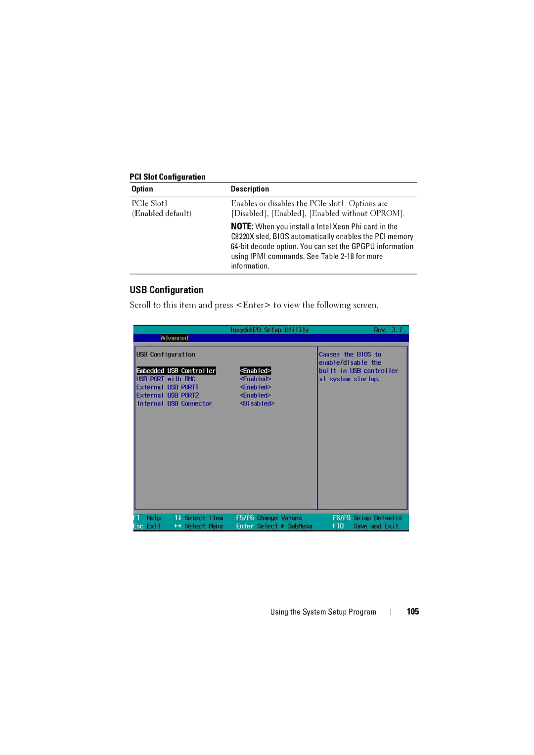 Dell C8000 owner manual USB Configuration, 105 