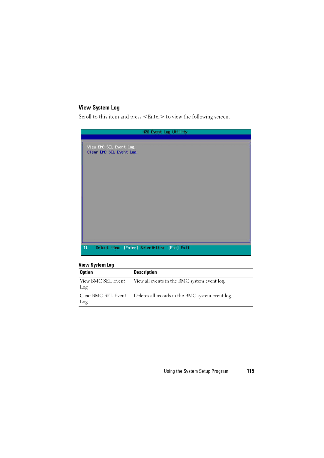 Dell C8000 owner manual View System Log, 115 