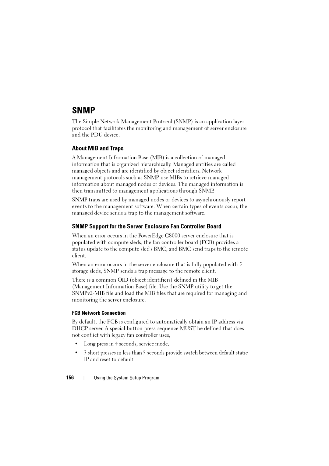 Dell C8000 About MIB and Traps, Snmp Support for the Server Enclosure Fan Controller Board, FCB Network Connection, 156 