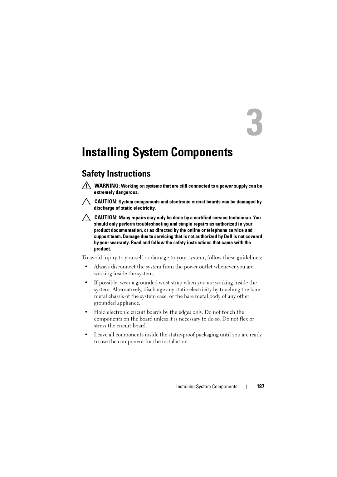 Dell C8000 owner manual Safety Instructions, 187 