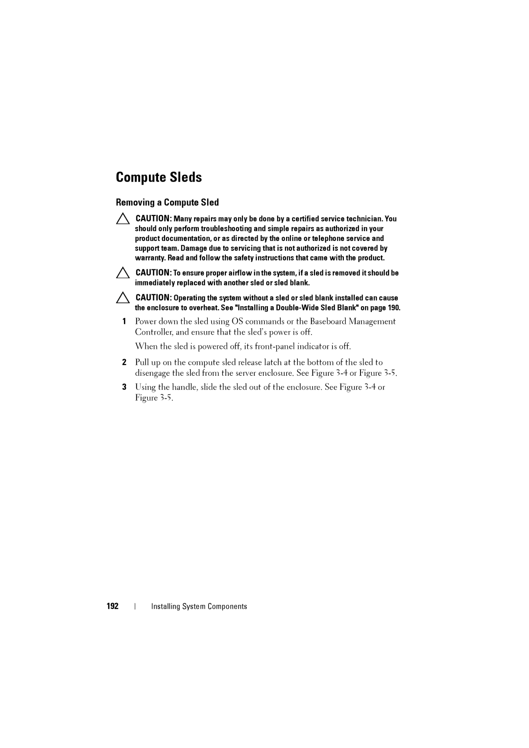 Dell C8000 owner manual Compute Sleds, Removing a Compute Sled, 192 